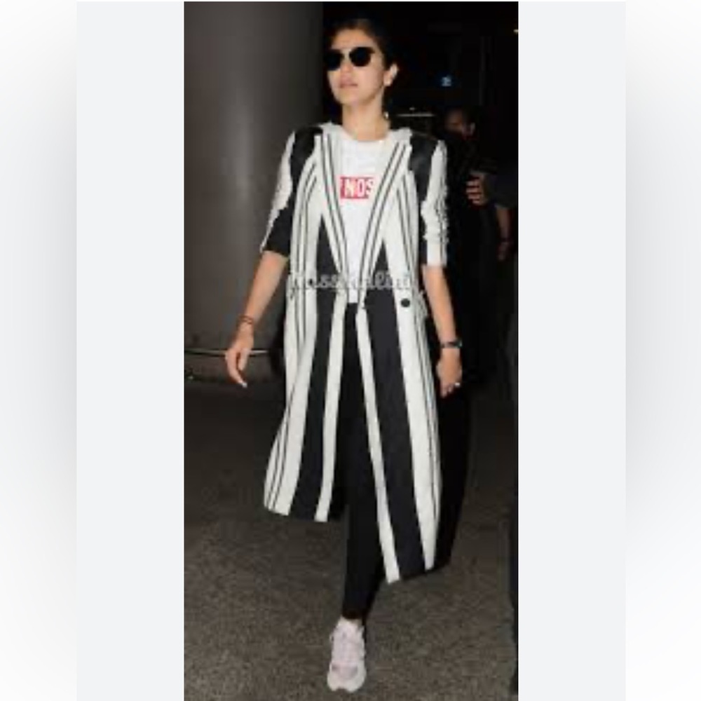 Zara Fall Striped Linen Blend Long Coat Medium